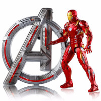 中动漫威复仇者联盟钢铁侠模型蜘蛛侠玩具反浩克装甲美国队长大号人偶发光关节可动摆件 发光A字托盘+钢铁侠