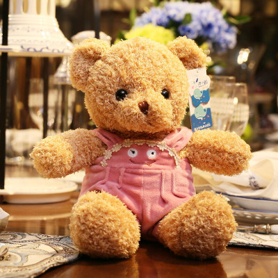 泰迪熊毛绒玩具小熊公仔抱抱熊布娃娃毛衣泰迪熊公仔生日女生 粉色背带裤款 全长38厘米
