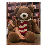 泰迪熊熊猫公仔大号抱抱熊布娃娃大熊毛绒玩具玩偶睡觉抱枕送女生 深棕[红白条纹围巾] 全长量1米[彩袋+玫瑰花]