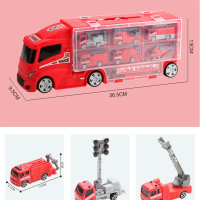 战甲大货柜车收纳盒玩具车工程车消防车警察车合金声光滑行车模套装玩具