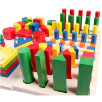 蒙台梭利教具蒙氏14件套圆形积木早教教材方形木制玩具立体几何形