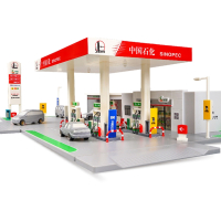拓意出品中国石化加油站模型玩具1:64场景套装洗车房停车场模拟可发光儿童玩具