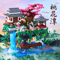浪漫桃花潭小颗粒积木建筑模型手工立体高难度拼装玩具创意中国风室内摆件情人节生日送女朋友礼物