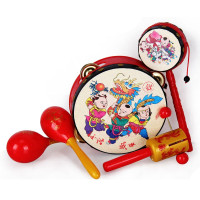 拨浪鼓婴儿玩具0-1岁宝宝手摇铃铛沙锤摇摇棒幼儿手摇鼓传统中国风红色吉祥鼓儿童乐器套装