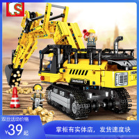 积木工程作业压路机械密码挖掘机701802起吊车搅拌车男孩玩具