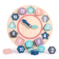 多彩积木时钟 形状配对木制拼插 男女孩早教玩具礼物情人节礼物