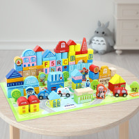 168粒城市场景积木 玩具男孩女孩宝宝拼装拼图早教木制质大颗粒桶装