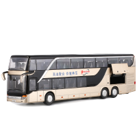 宝思仑合金公交车玩具双层巴士模型5开门大巴士长途商务客车真人语音仿真儿童小汽车合金公共汽车机场大巴