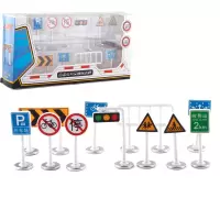 彩珀交通汽车场景指示牌 路标合金模型套装 儿童路障交通玩具警示