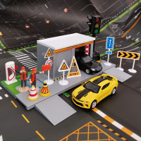 救援维修站汽车模型洗车房停车场红绿灯交通标志场景套装儿童玩具