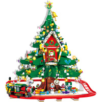 礼品圣诞节系列积木玩具圣诞树麋鹿火车拼装模型圣诞老人积木拼插圣诞小屋小颗粒积木男儿童玩具女孩节日礼物