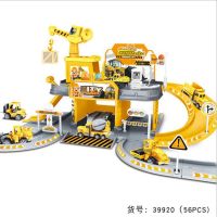 儿童轨道车停车场合金工程滑道车拼装多层场景停车场大楼玩具