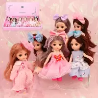 娃娃玩具女孩芭比娃娃套装礼盒6只装迷你换装娃娃公主洋娃娃过家家玩具儿童生日新年礼物