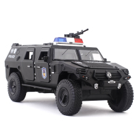 1/32金属猛士警车特警小汽车模型玩具多处可动回力开门声光