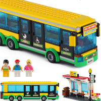 大型校车汽车拼装积木玩具城市公交车站系列双层英国伦敦巴士