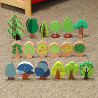 木质玩具树搭配木制火车轨道场景配件 森林拼插树兼容小米米兔