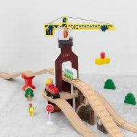 儿童木质轨道多功能塔吊游戏模拟工程起重机建筑乐趣玩具兼容勒酷