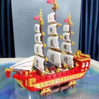 中国风积木帆船拼装玩具端午节龙船摆件男孩3D立体拼图礼物