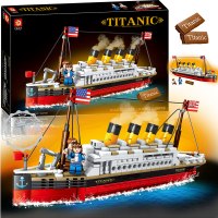 泰坦尼克号儿童拼装中国积木轮船模型男孩女孩子益智玩具拼图礼物