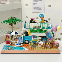 中国积木夏日么么茶海洋女孩系列野营房车拼装玩具心湖城友谊巴士