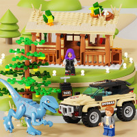 中国积木侏罗纪迅猛龙房屋别墅场景拼装玩具男孩礼物恐龙公园模型