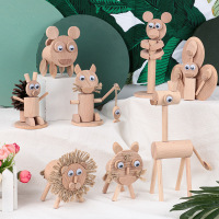 儿童立体木质动物拼装积木宝宝早教益智DIY拆装组合玩具亲子互动
