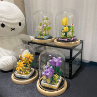 小颗粒拼装积木玫瑰花朵鲜花术盆栽摆件益智玩具儿童成年拼图礼物