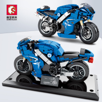 拼装积木摩托车机车赛车组装模型摆件男孩拼插玩具礼物701102