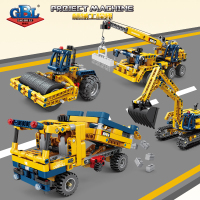 积木机械工程师压路车挖掘机吊车运输车组装模型男孩拼装玩具