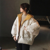 2021春冬新款两面穿连帽棉服女短款外套学生宽松百搭加厚棉袄面包服潮
