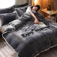 双面法莱法兰绒床上用品四件套冬季加厚加绒牛奶珊瑚绒床单被套4