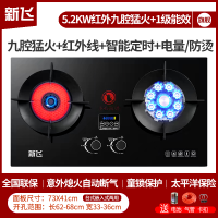 新飞燃气灶双灶家用天然气灶台式液化气嵌入式猛火节能煤气灶炉具双边定时猛火不黑锅自行调节 旗舰款钢化玻璃+九腔定时 电量防
