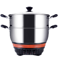 九阳电热锅多功能不锈钢电炒锅家用一体式电煮锅加厚304不锈钢电蒸锅火锅2100W大功率JK-28R2 28cm