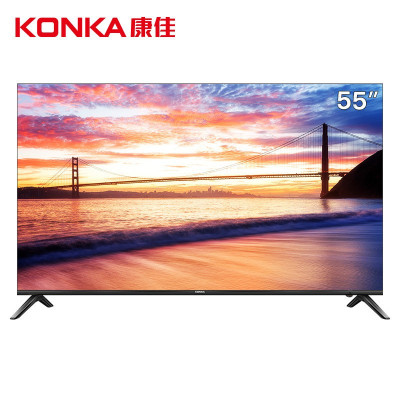 康佳55英寸智能语音4K超高清55V5网络wifi全面屏液晶平板电视机AI 黑色 官方标配