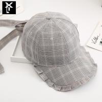 雪千羽 帽子女夏日系软妹蝴蝶结棒球帽户外遮阳帽韩版百褶边格子鸭舌帽潮同款