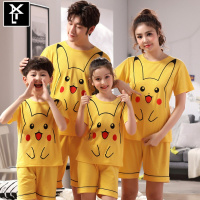 雪千羽 母子母女睡衣纯棉短袖2020一家三口四口亲子装父子儿童家居服夏季