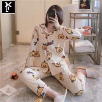 雪千羽 春秋季可爱卡通睡衣女学生韩版甜美长袖纯棉开衫套装宽松家居服夏