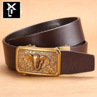 牛皮腰带男款头层牛皮皮带自动扣大象扣头古铜色男士裤带中年