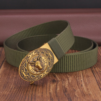 十二生肖龙头皮带男士真皮自动扣无牙无孔帆布腰带韩版年轻人裤带
