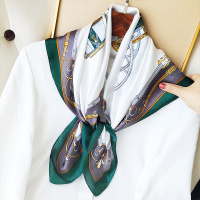 丝巾小方巾女仿真丝韩版百搭气质围巾春秋薄款装饰中方巾ins潮流 巴黎探戈-绿色