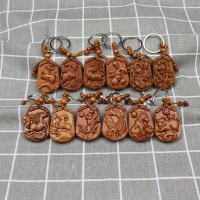 雪千羽 桃木十二生肖钥匙扣 木质鼠牛虎兔龙马羊鸡猪钥匙吊坠 挂件 一个(拍下备注生肖发货哦)