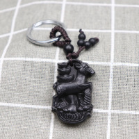 黑檀木生肖羊钥匙扣 紫光檀木质三阳开泰礼品挂件 生日吊坠