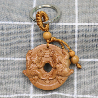 桃木貔貅车钥匙扣吊坠木质龙之九子纪念礼品挂件