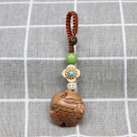 枣木卡通鱼车钥匙扣挂饰木质时来运转鲤鱼礼品挂件吊坠