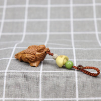 桃木三足金蟾车钥匙扣挂饰蟾蜍礼品挂件杨木元宝配件