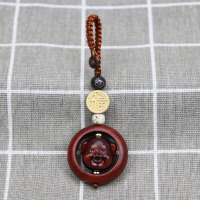 紫檀木生肖猪车钥匙扣挂饰科檀木圆环时来运转猪头礼品挂件吊坠