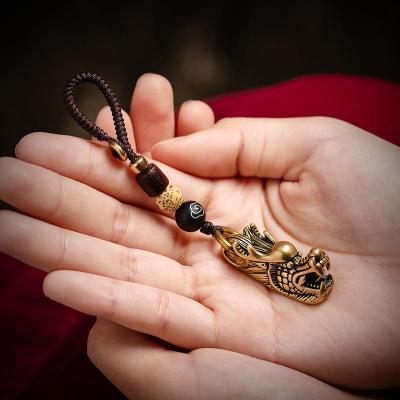 雪千羽 汽车钥匙挂件铜龙头钥匙扣男士个性创意纯铜龙饰品挂件钥匙链女 『黄铜龙首』