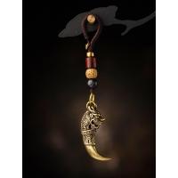 雪千羽 手工纯铜貔貅狼牙钥匙扣挂件复古男女吊坠情侣礼品饰品挂件 『黄铜狼牙』