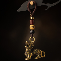 雪千羽 纯铜麒麟神兽汽车车内钥匙扣小挂件男女士潮桌面小饰品复古 『金钱麒麟』+金刚结绳