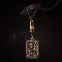 雪千羽 观音牌铜汽车钥匙扣挂件吊坠古风男女士高档手工编织电动车挂绳 『观音牌』